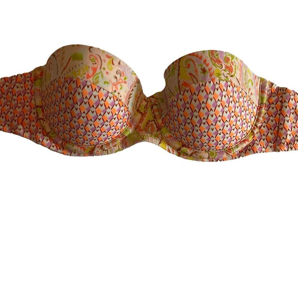 Victoria’s Secret Swim Top Hook Back Closure Orange Purple Green Paisley 32D
